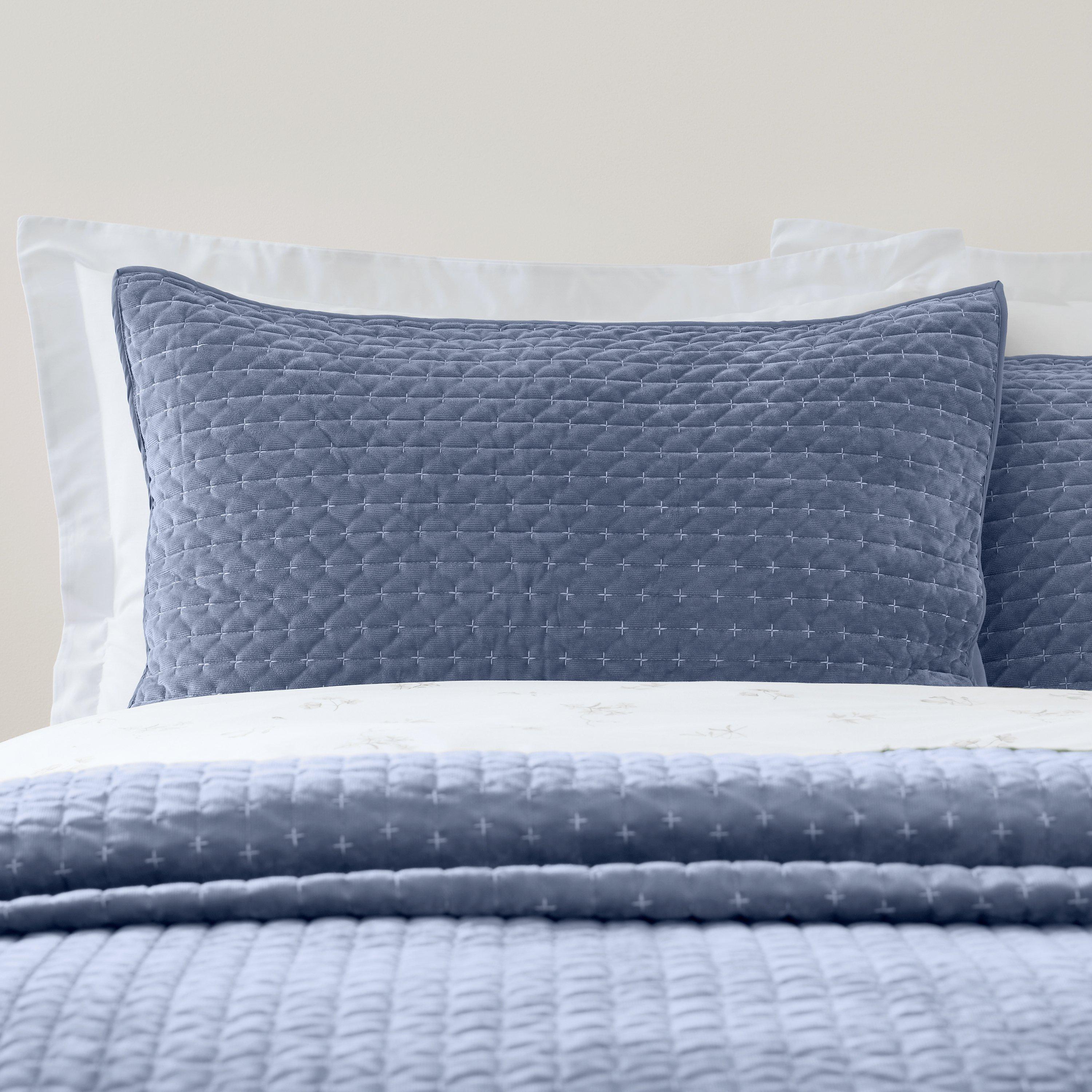 Bianca Attica Velvet Embroidered Pillow sham Pair Blue - Image 5