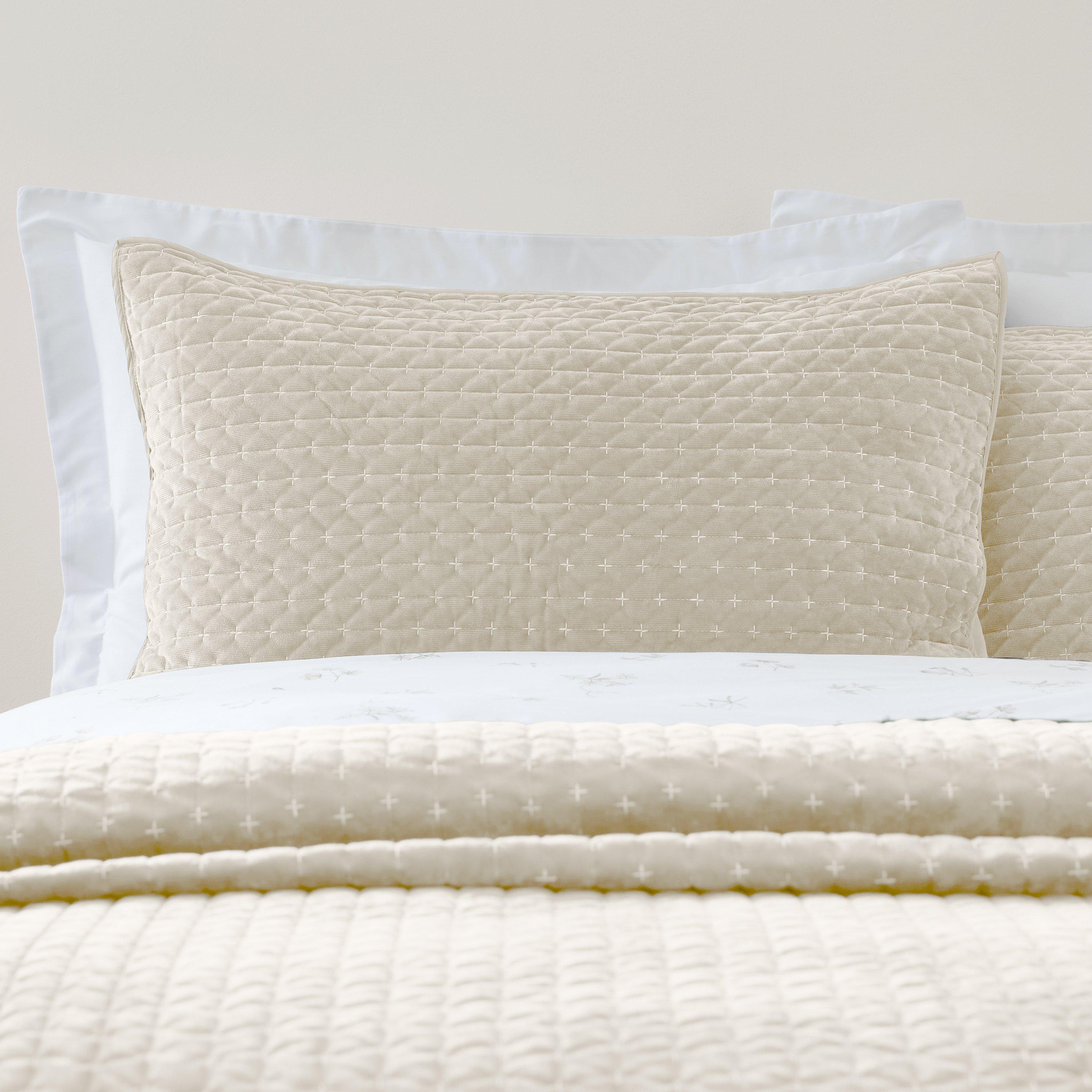 Bianca  Attica Velvet Embroidered Pillow Sham Pair - Natural - Pillowsham