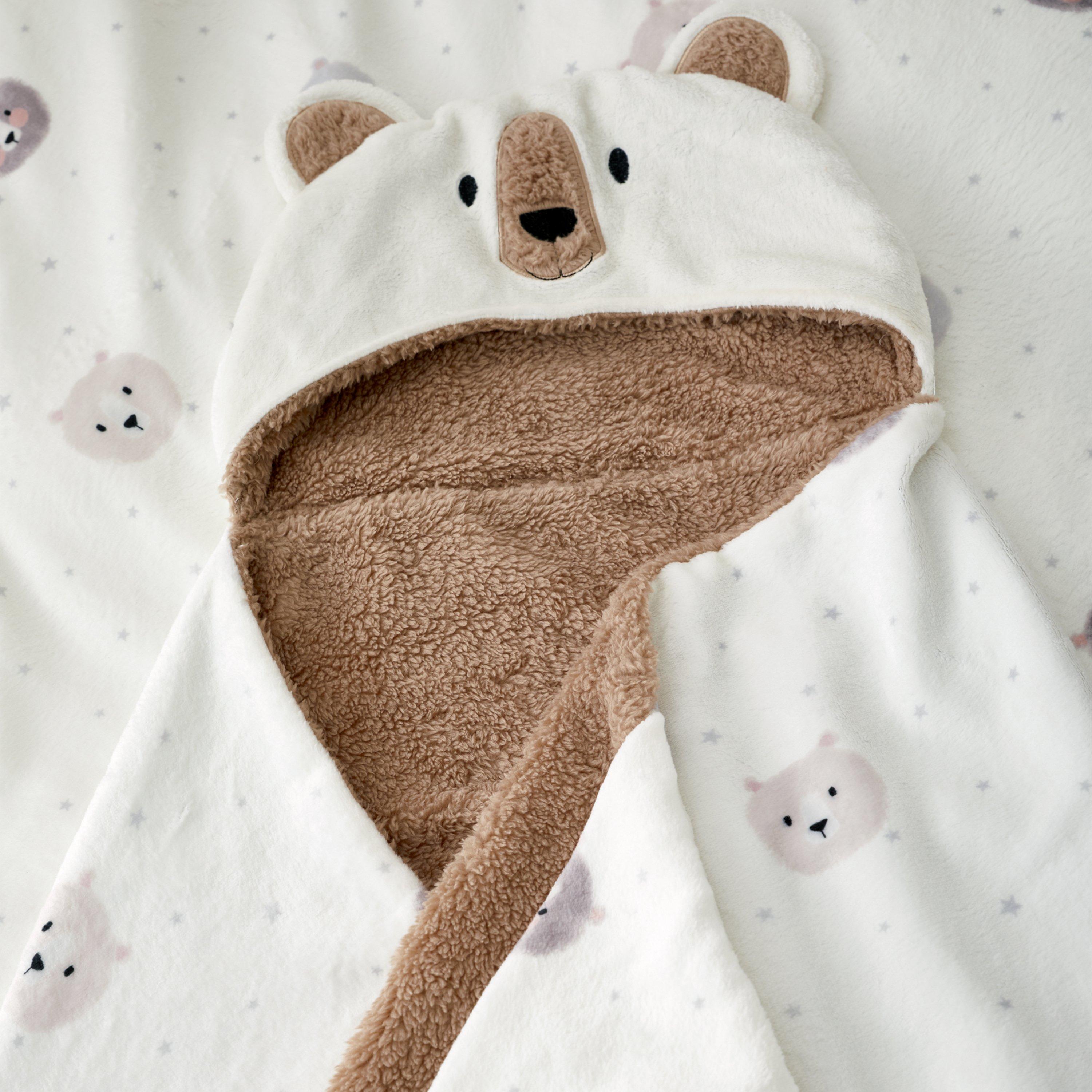 Natural - Catherine Lansfield - Cosy Bear So Soft Fleece Hooded Blanket - 1