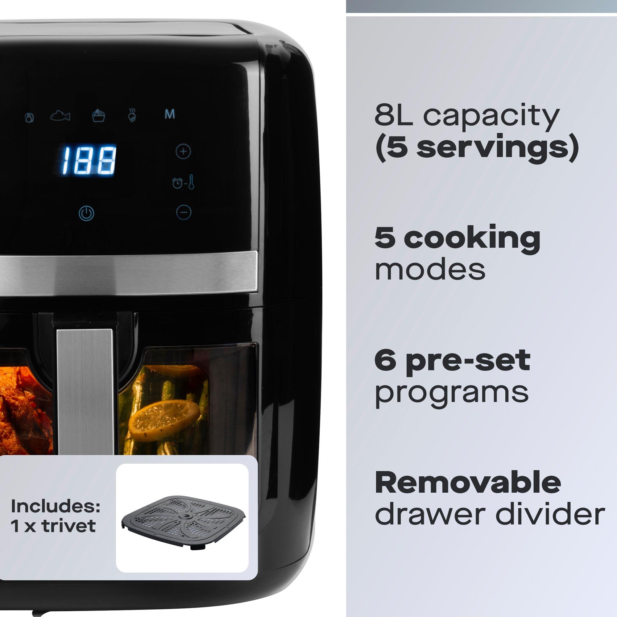 Black - Daewoo Electricals - 8L AIR FRYER WITH WINDOW AND DIVIDER - 2