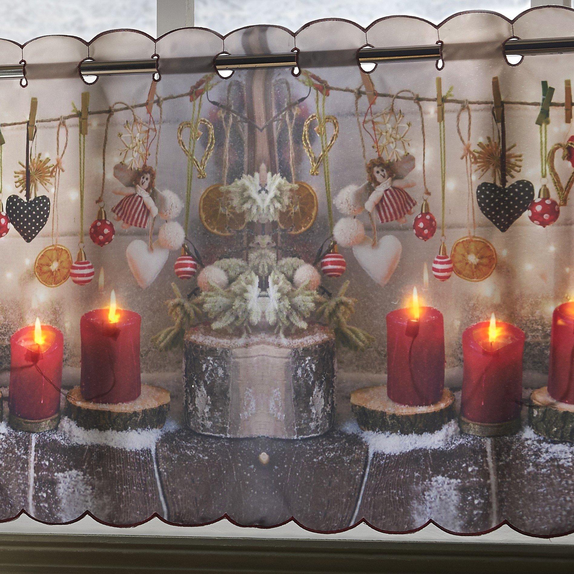Multicoloured - Alan Symonds - Candles LED lights voile Cafe Curtain Panel - 2