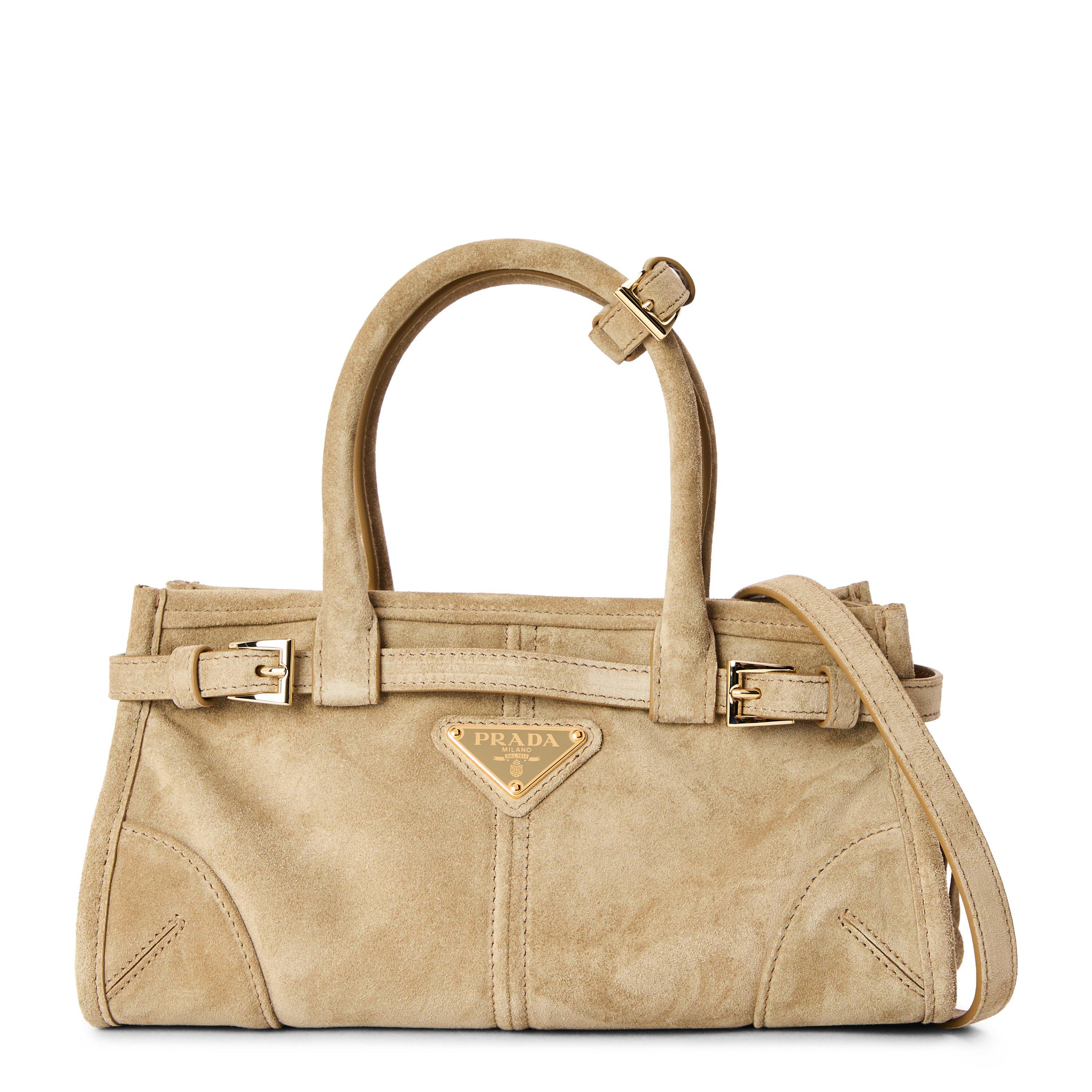 Prada Bonnie Medium Suede Handbag - Desert Beige