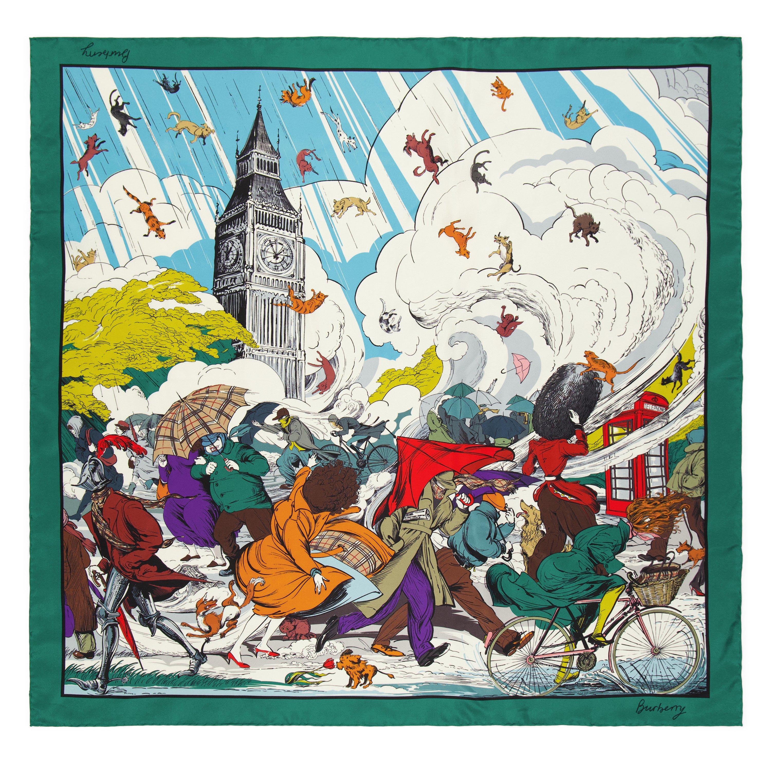 Kew Green - Burberry - Women's Burb Rain Cats Dogs Silk Scarves - 1