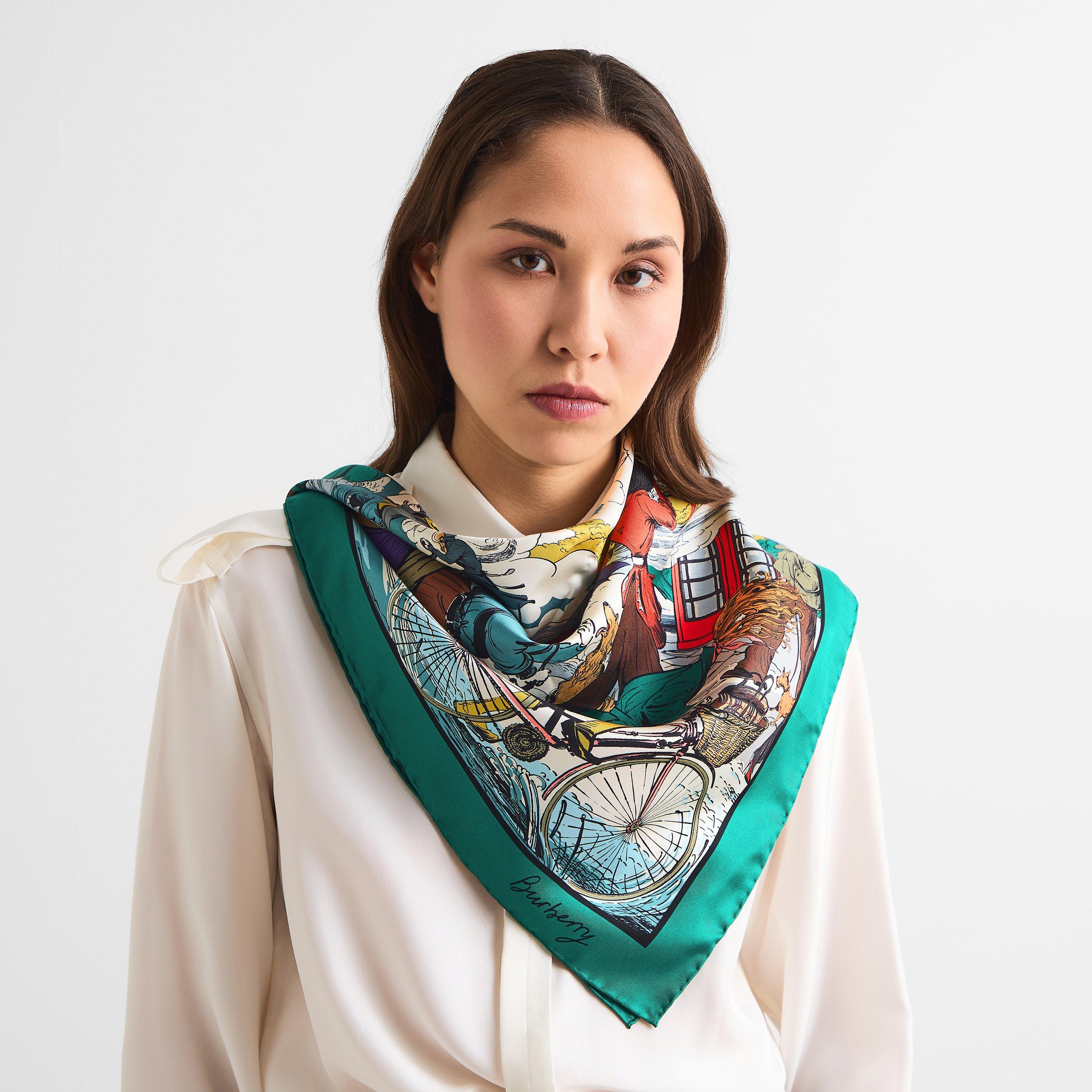 Kew Green - Burberry - Women's Burb Rain Cats Dogs Silk Scarves - 3