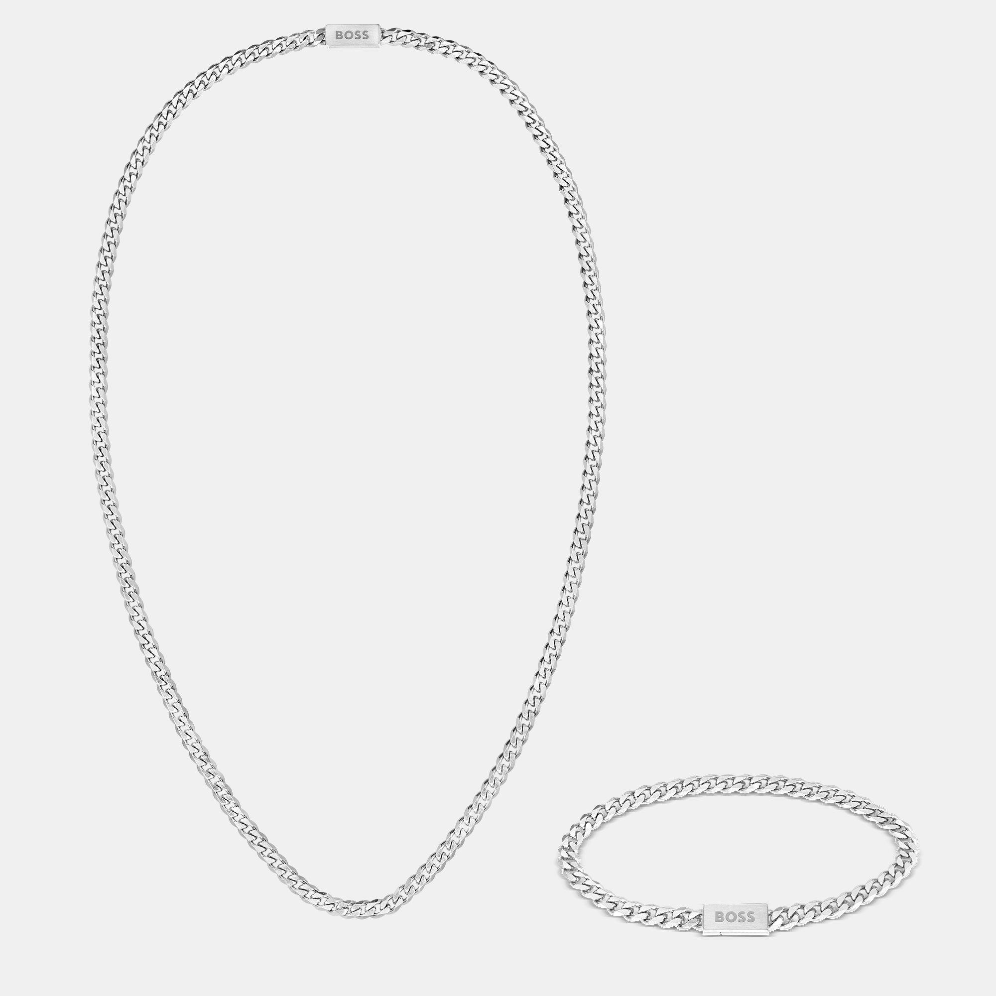 Sølv - Boss - Gents BOSS Chain for Him Stainless Steel Necklace & Bracelet Gift Set - 2