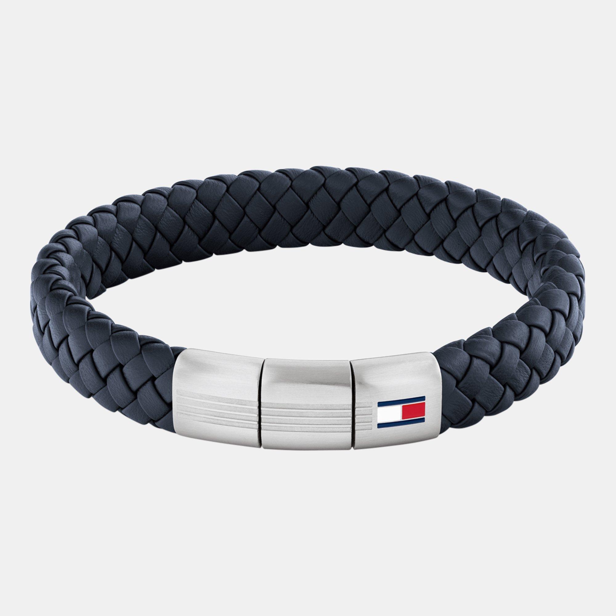 Tommy Hilfiger Men's Round Braided Leather Bracelet - Blue