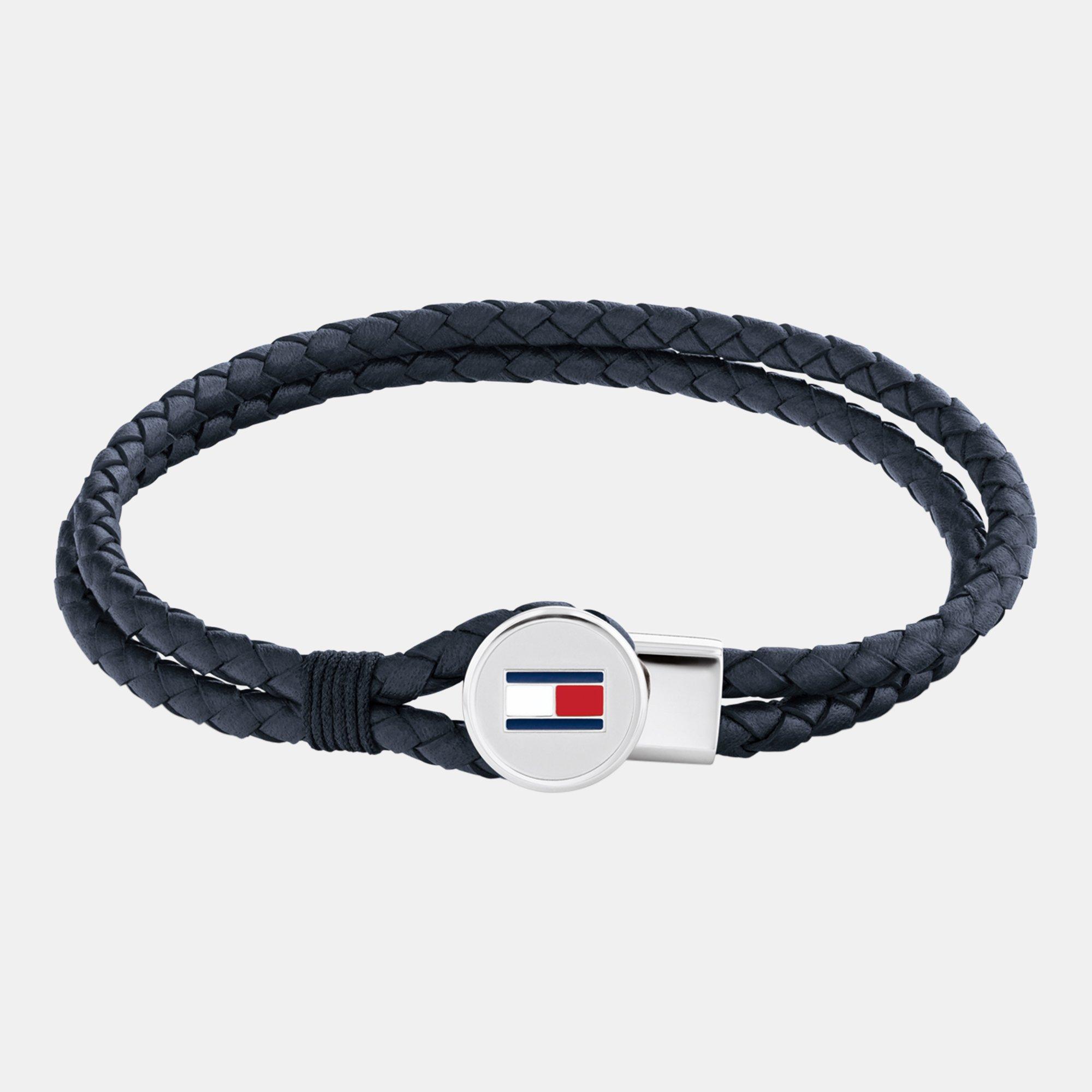 Tommy Hilfiger Men's ’S Braided Leather Bracelet - Blue