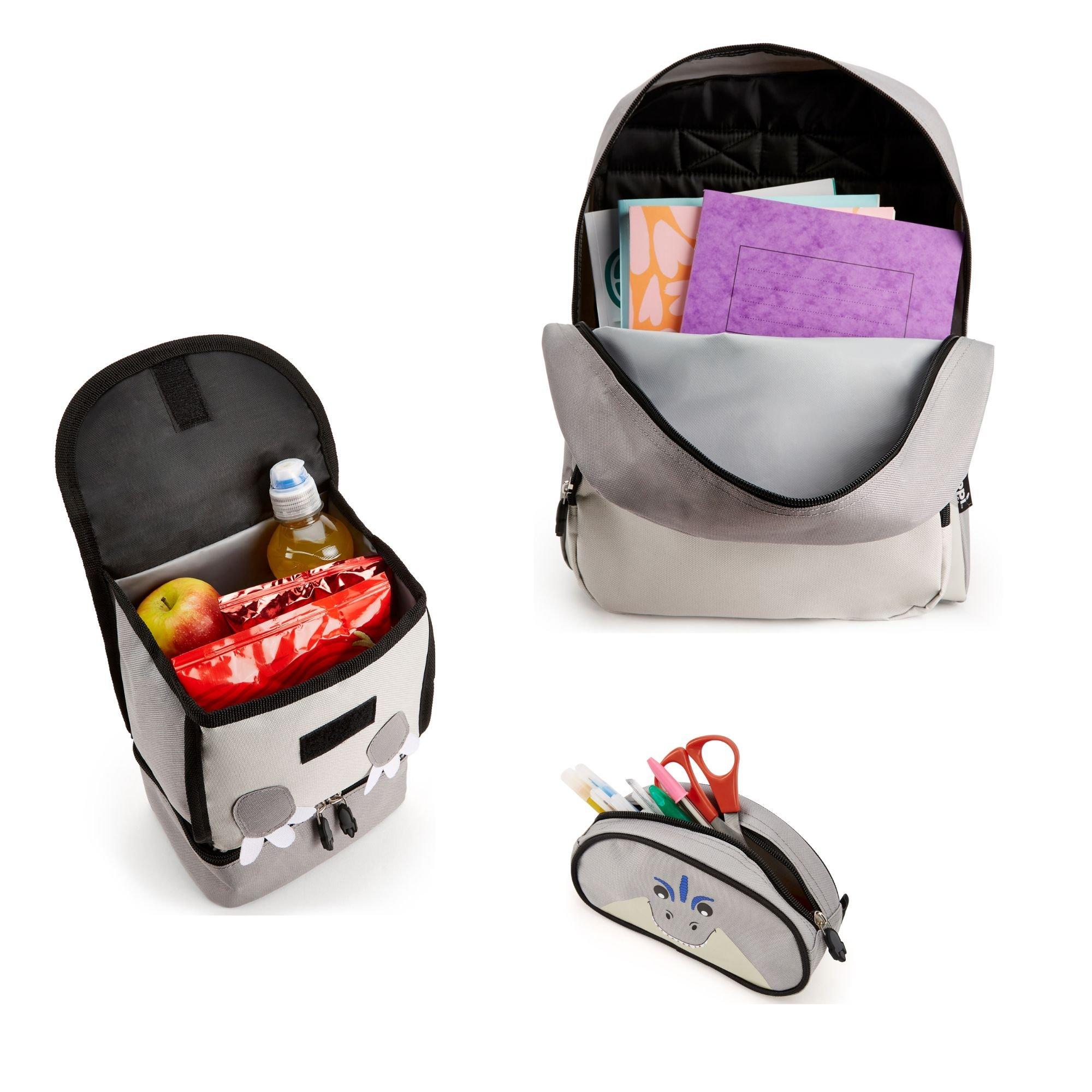Grey - Zappi Co - Zappi Co Baby Animal Backpack Set T-Rex (Backpack Lunch Box Pencil Case) - 5