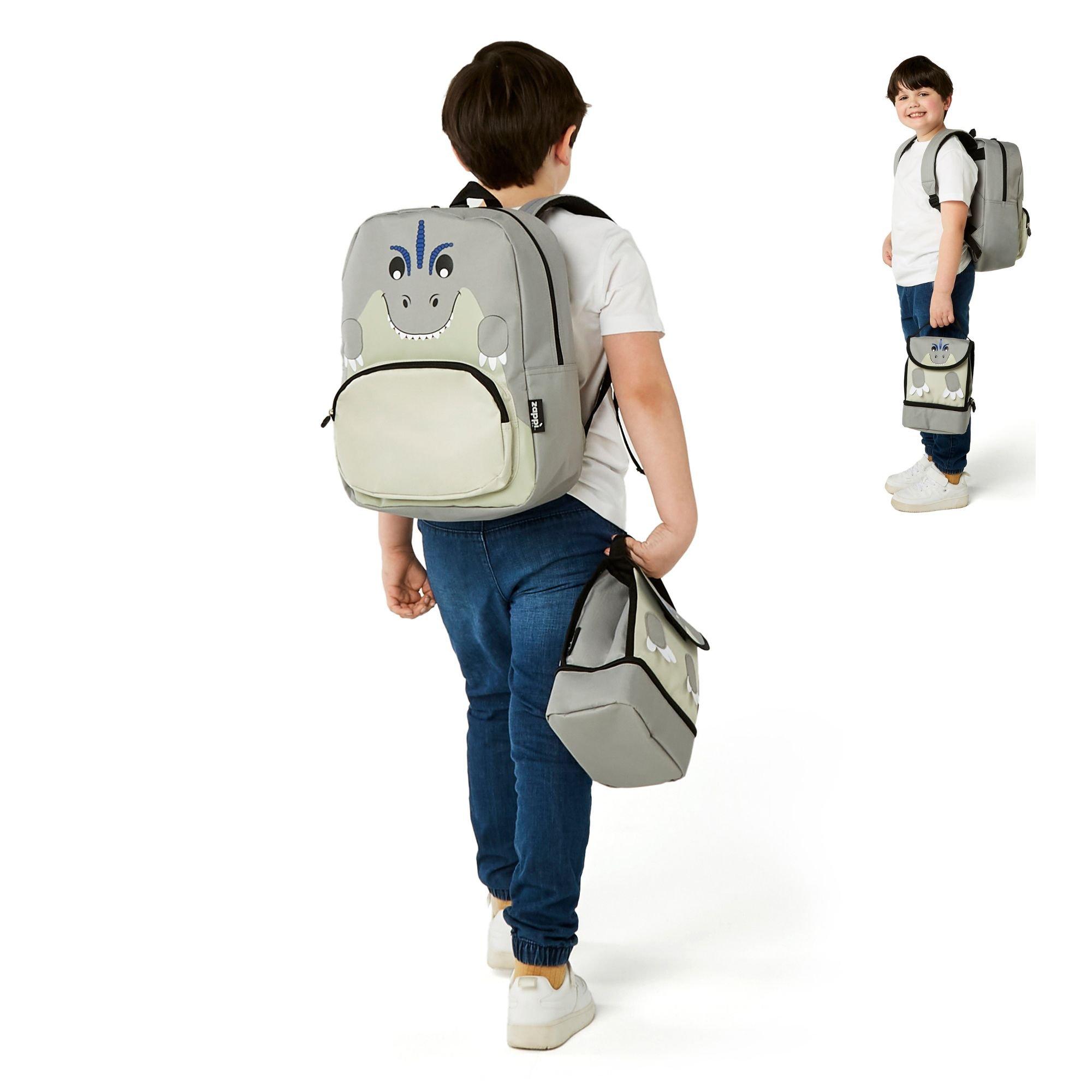 Grey - Zappi Co - Zappi Co Baby Animal Backpack Set T-Rex (Backpack Lunch Box Pencil Case) - 6
