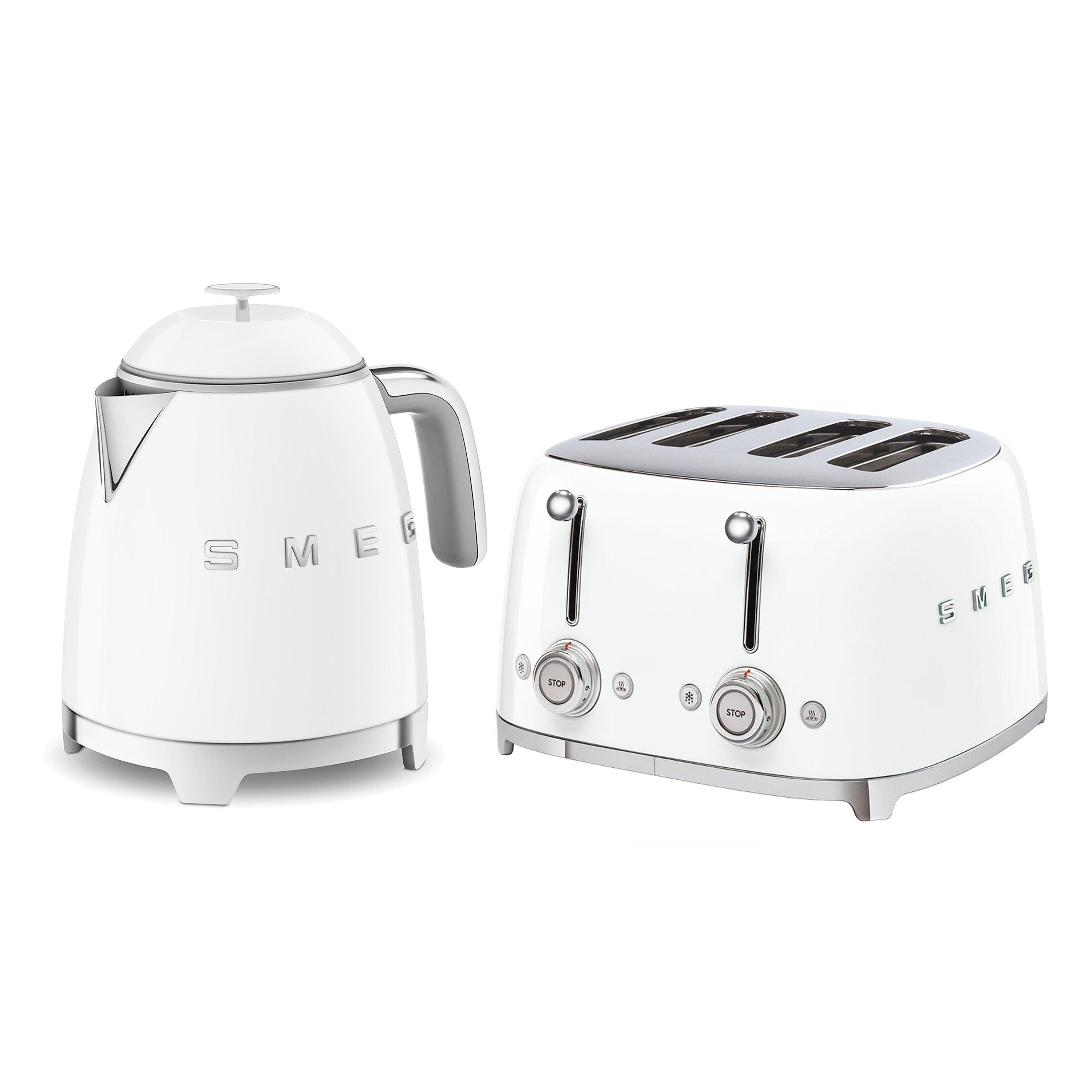 Smeg Unisex White 50'S Style Mini Kettle & 4 Slice Toaster In - Image 4