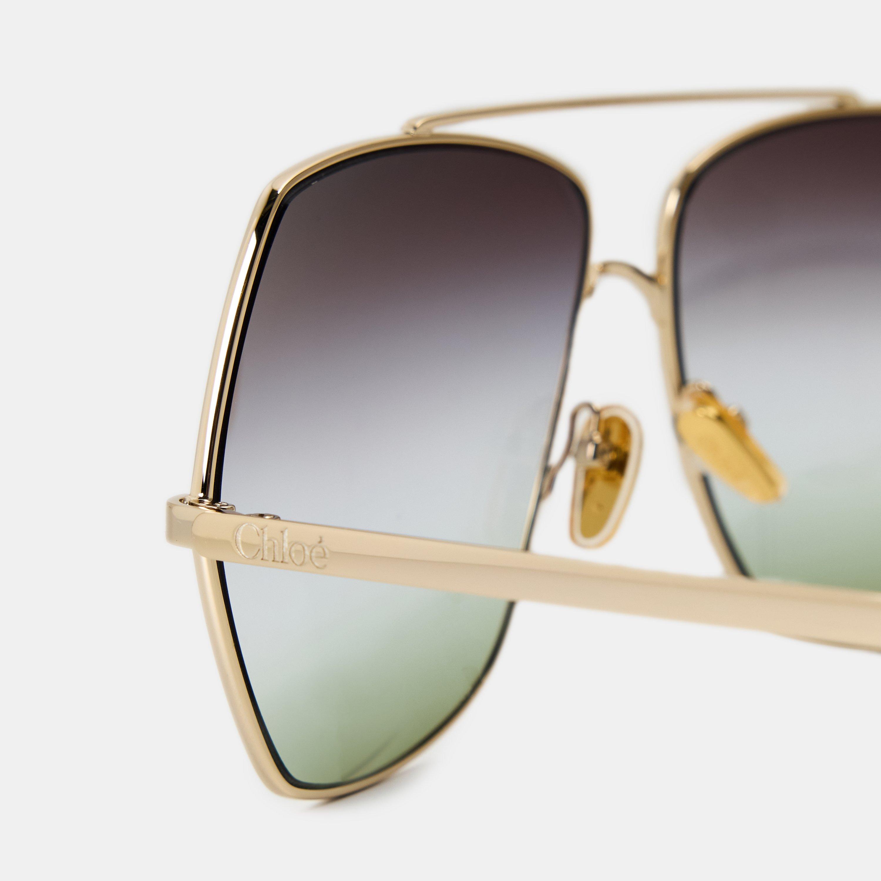 Gold/Green - Chloe - Women's Oversized Sunglasses - 5