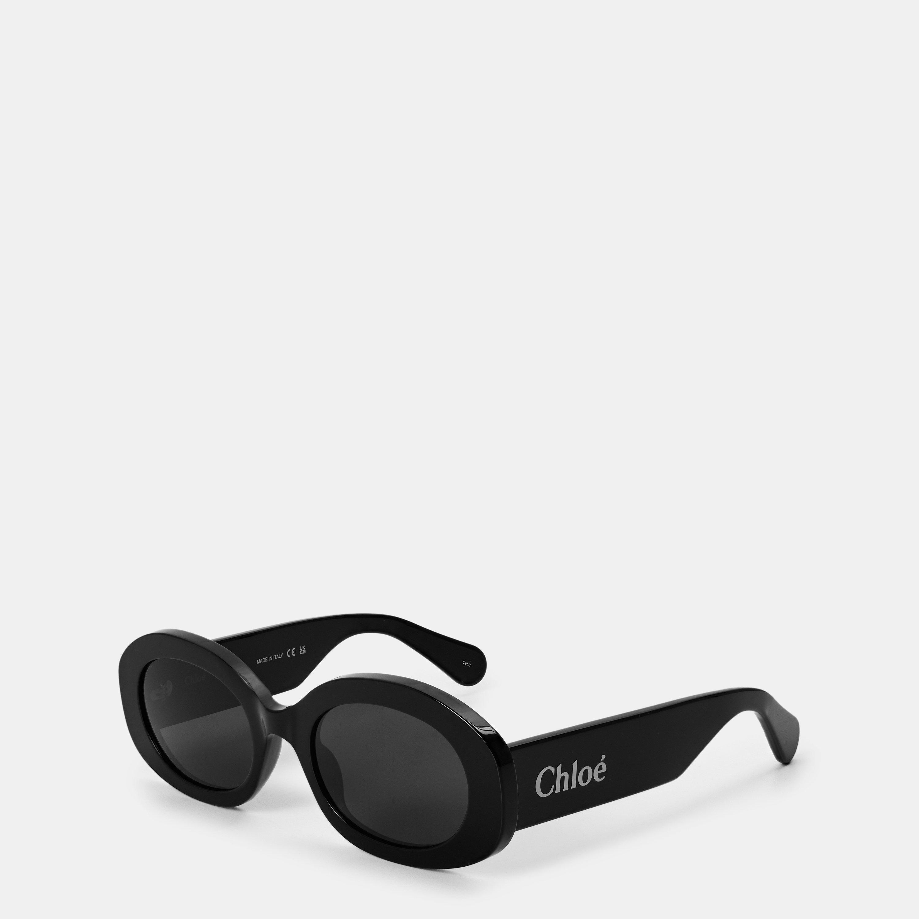 Chloe Women's Retro Uv Protection Oval Sunglasses - Black/Grey