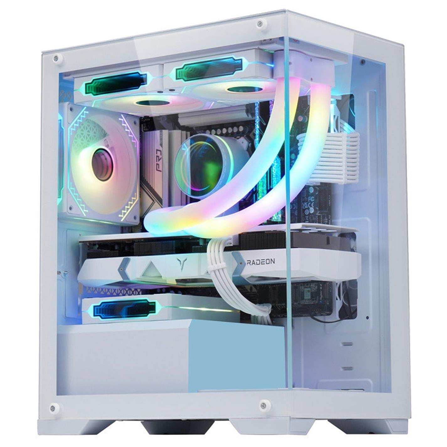 White - CiT - Range Mid Tower Micro ATX Gaming PC Case - White - 3