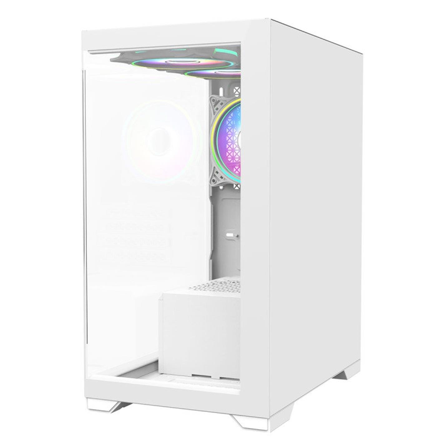 White - CiT - Range Mid Tower Micro ATX Gaming PC Case - White - 6