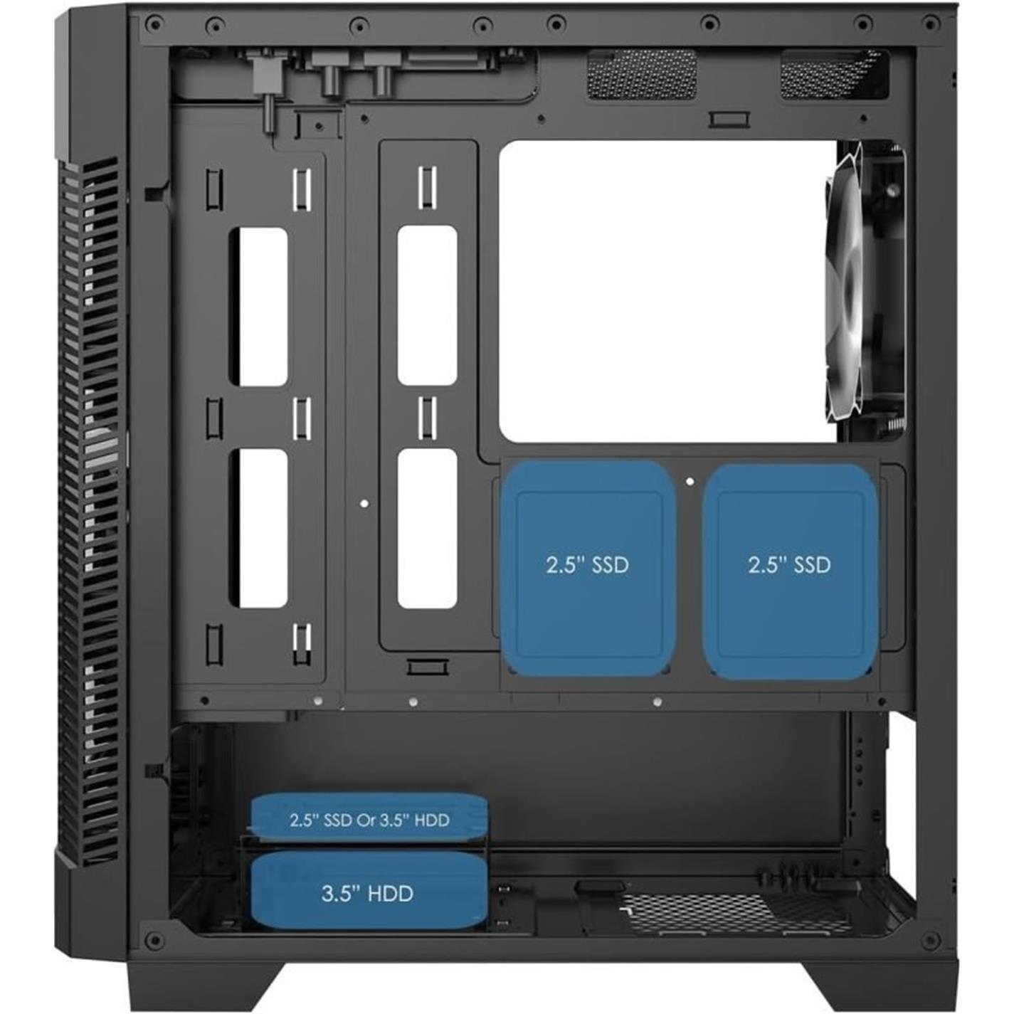 Black - CiT - Level 1 Mini Tower Micro ATX Gaming PC Case - Black - 7