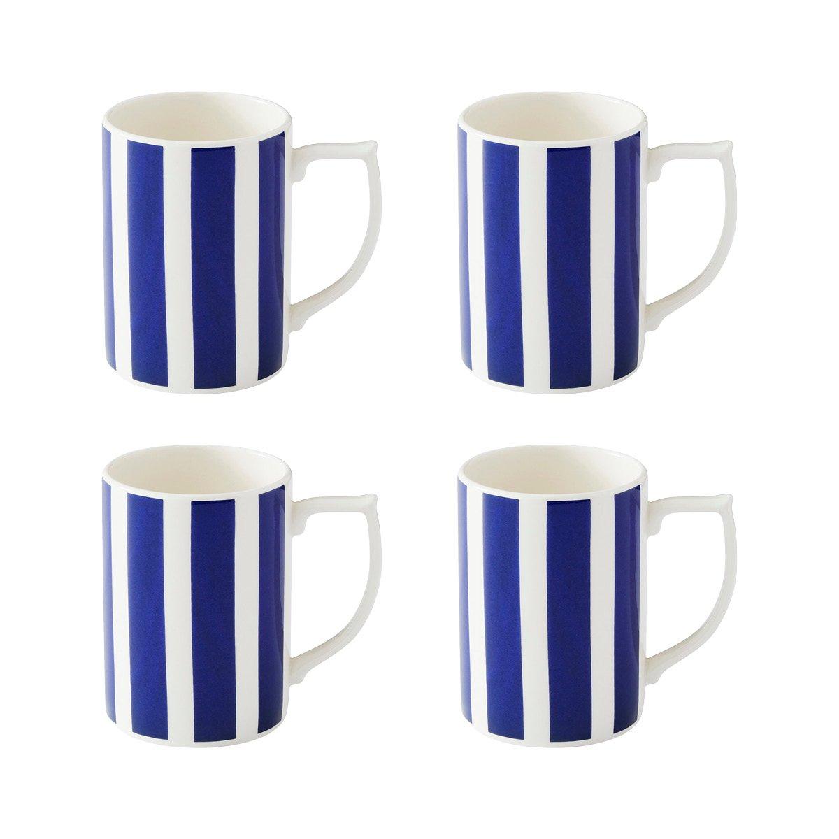 Spode  Steccato Bold Stripe Set Of 4 Mugs - Blue White
