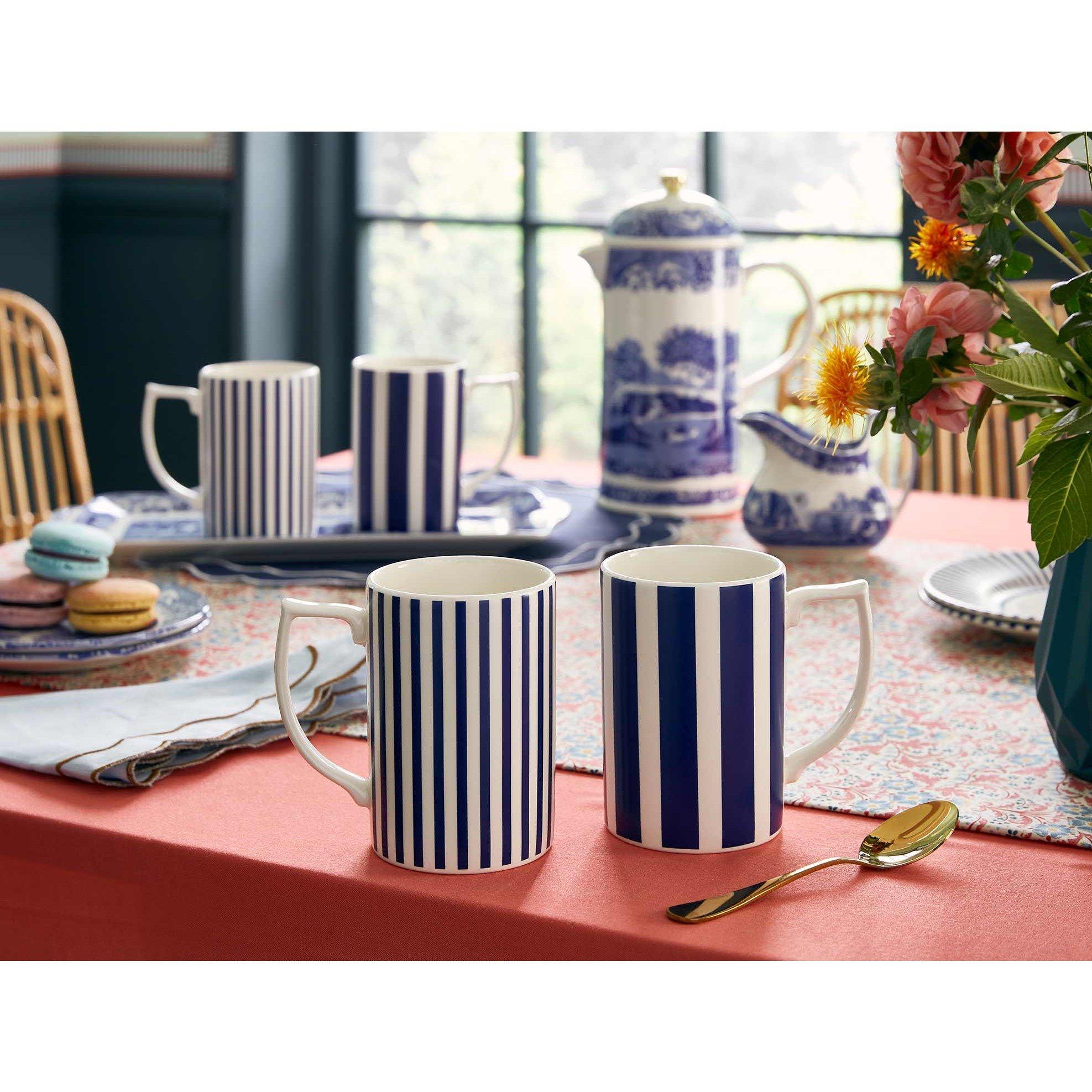 Blue White - Spode - Spode Steccato Bold Stripe Set of 4 Mugs - 6