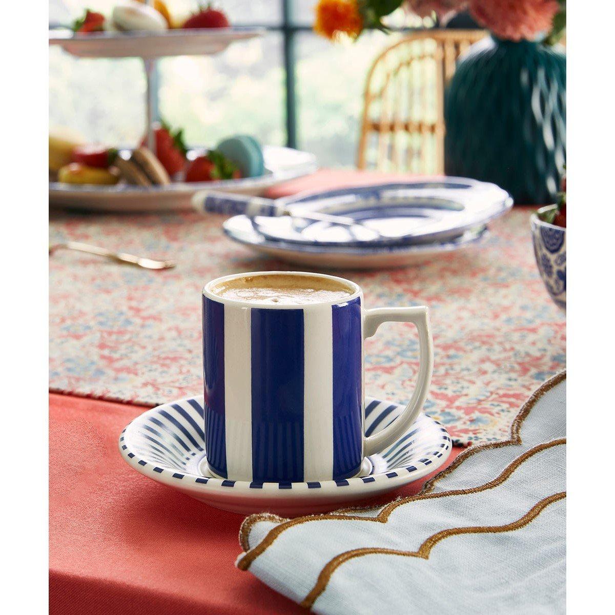 Blue White - Spode - Steccato Set of 4 Espresso Cups & Saucers - 6