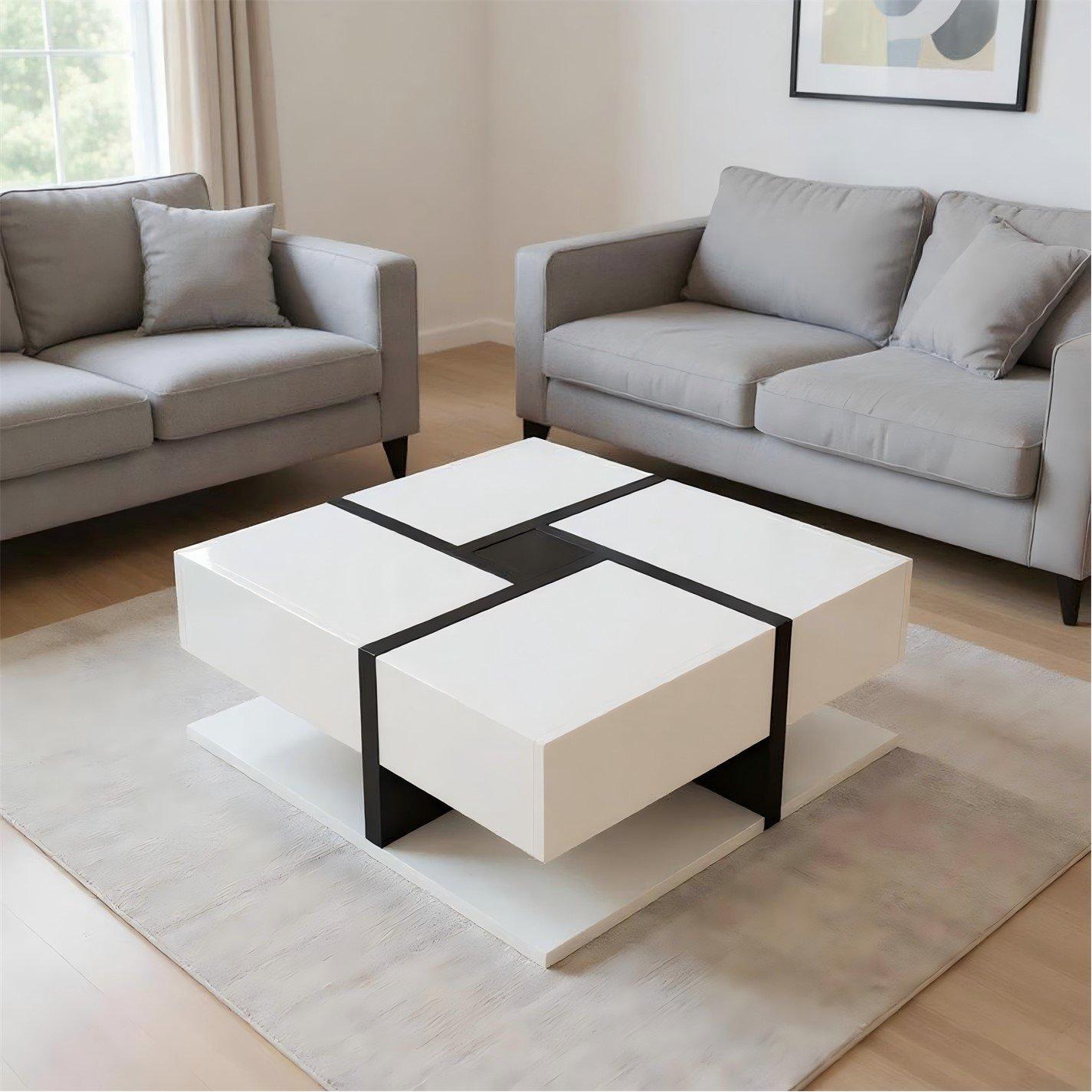 Urban Meuble  Square Coffee Table With Storage Drawers - White