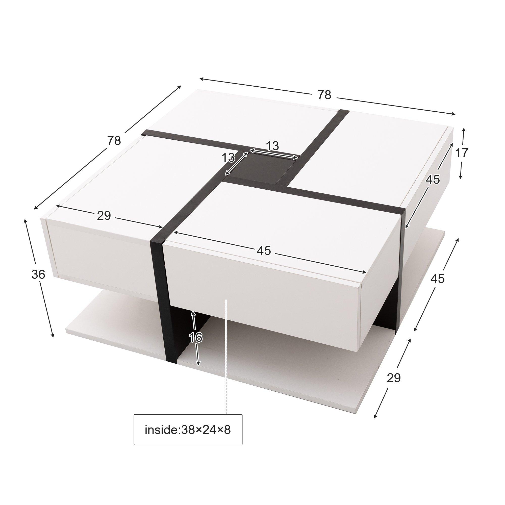 White - Urban Meuble - Square Coffee Table with Storage Drawers - 2