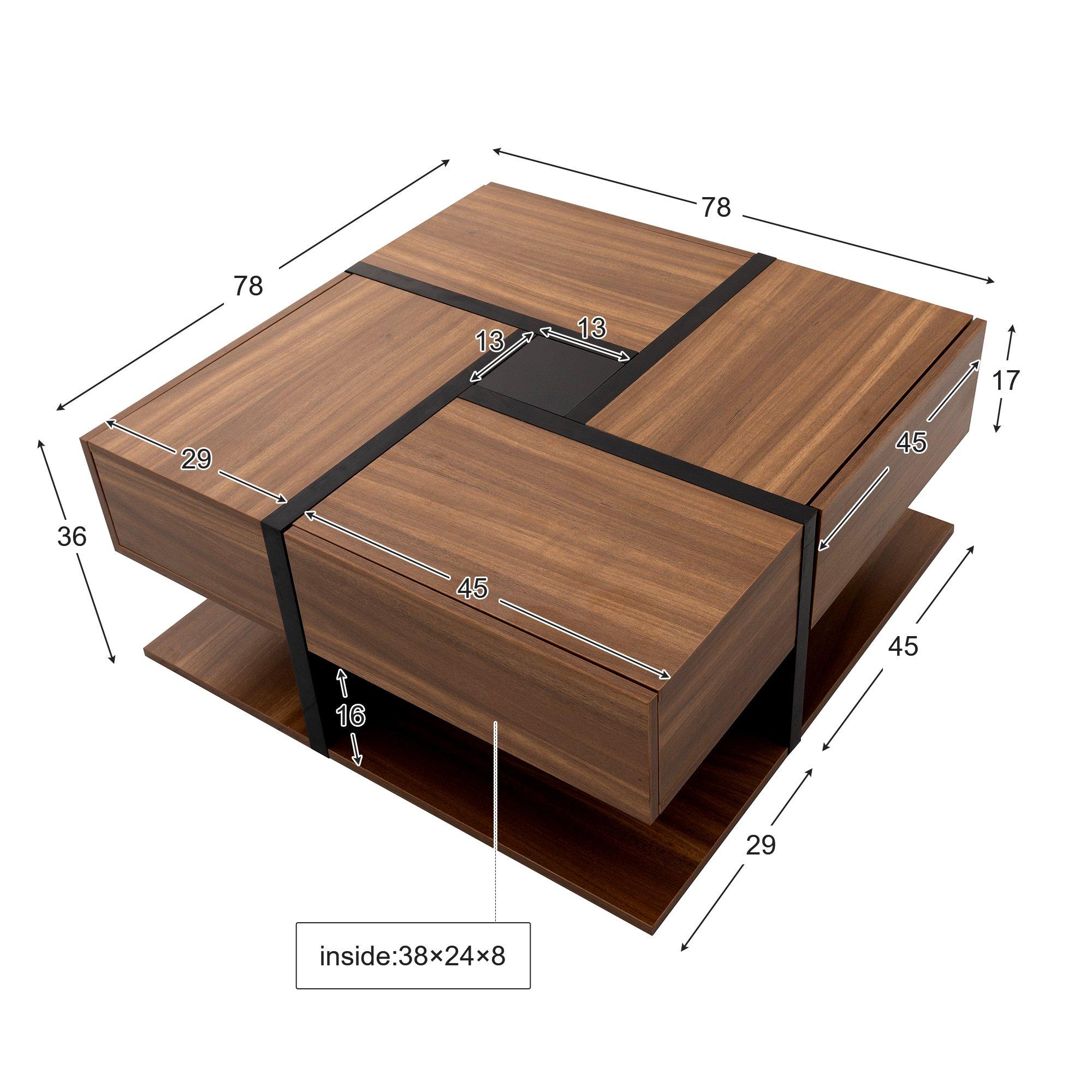 Brown - Urban Meuble - Square Coffee Table with Storage Drawers - 2