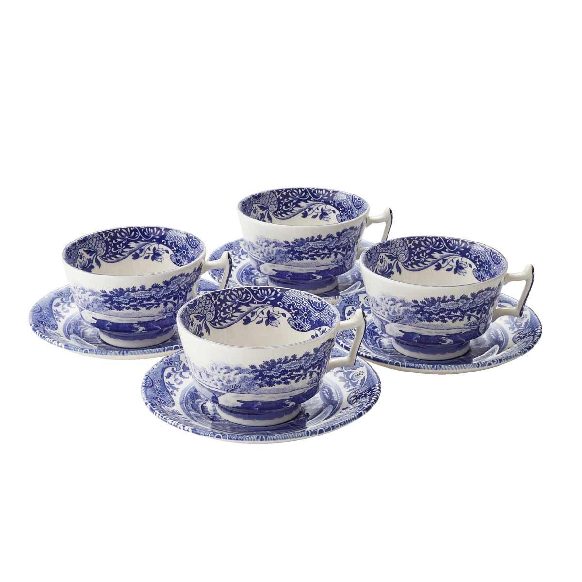Blue - Spode - Blue Italian Set of 4 Teacups & Saucers - 1