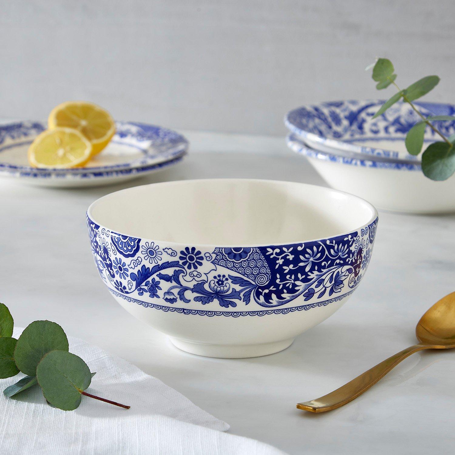 Blue - Spode - Spode Brocato Set of 4 Rimless Bowls - 9