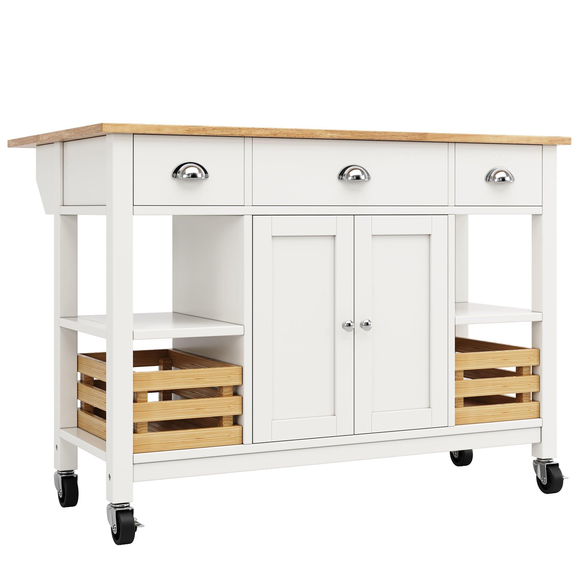 White - Urban Meuble - Wooden Bar Cart with Wheels Ample Storage - 2