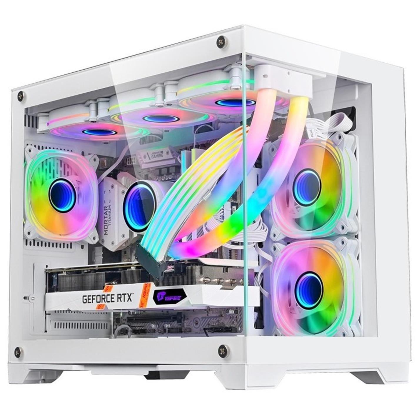 White - CiT - Concept Micro ATX Gaming Cube with TG Front+Side Panels with 3x CiT Tornado Fans - White - 1
