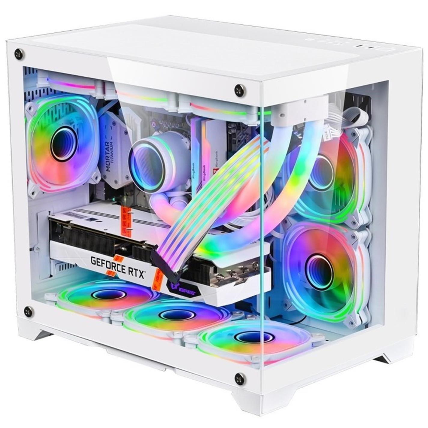 White - CiT - Concept Micro ATX Gaming Cube with TG Front+Side Panels with 3x CiT Tornado Fans - White - 4