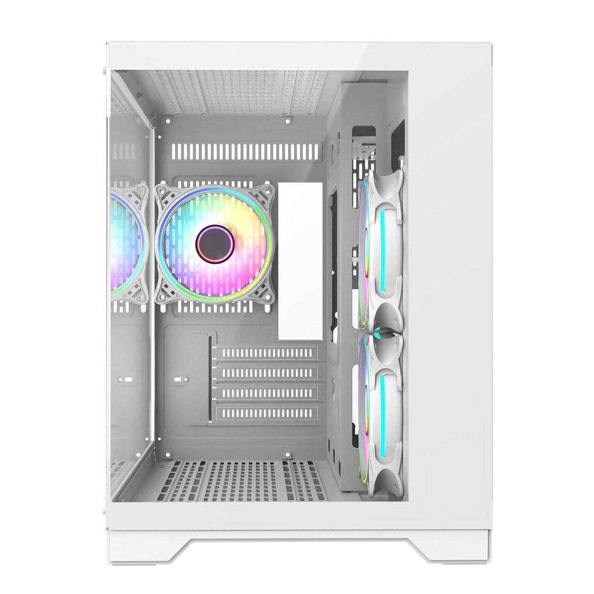 White - CiT - Concept Micro ATX Gaming Cube with TG Front+Side Panels with 3x CiT Tornado Fans - White - 6