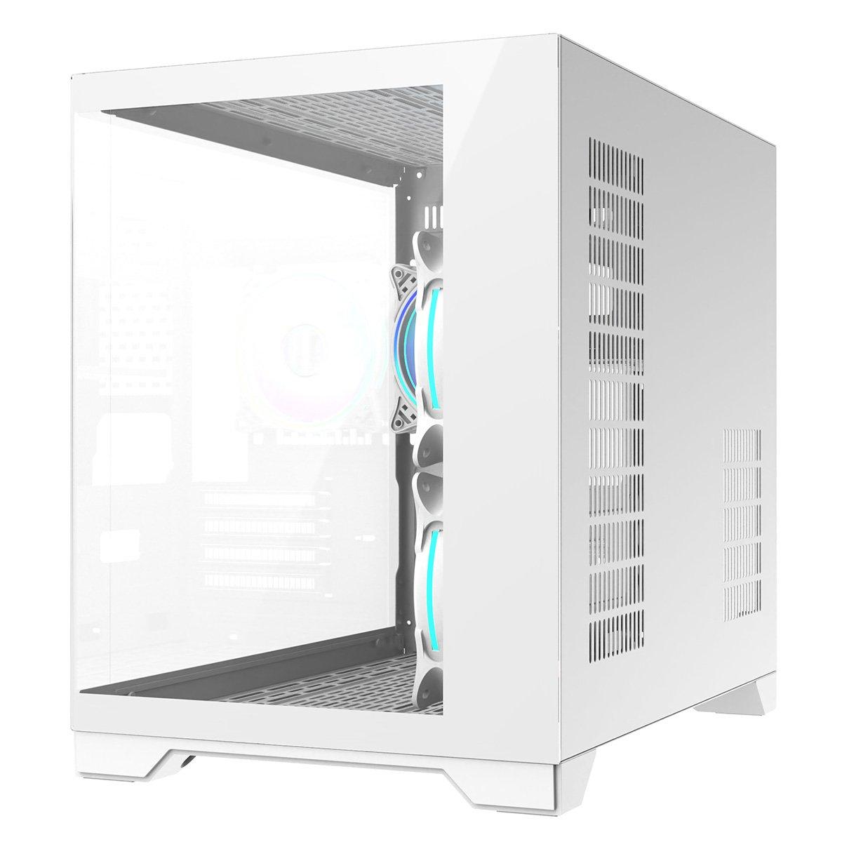 White - CiT - Concept Micro ATX Gaming Cube with TG Front+Side Panels with 3x CiT Tornado Fans - White - 7