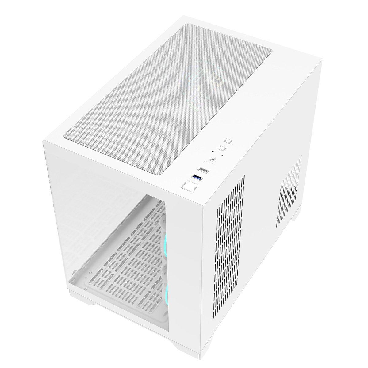 White - CiT - Concept Micro ATX Gaming Cube with TG Front+Side Panels with 3x CiT Tornado Fans - White - 9
