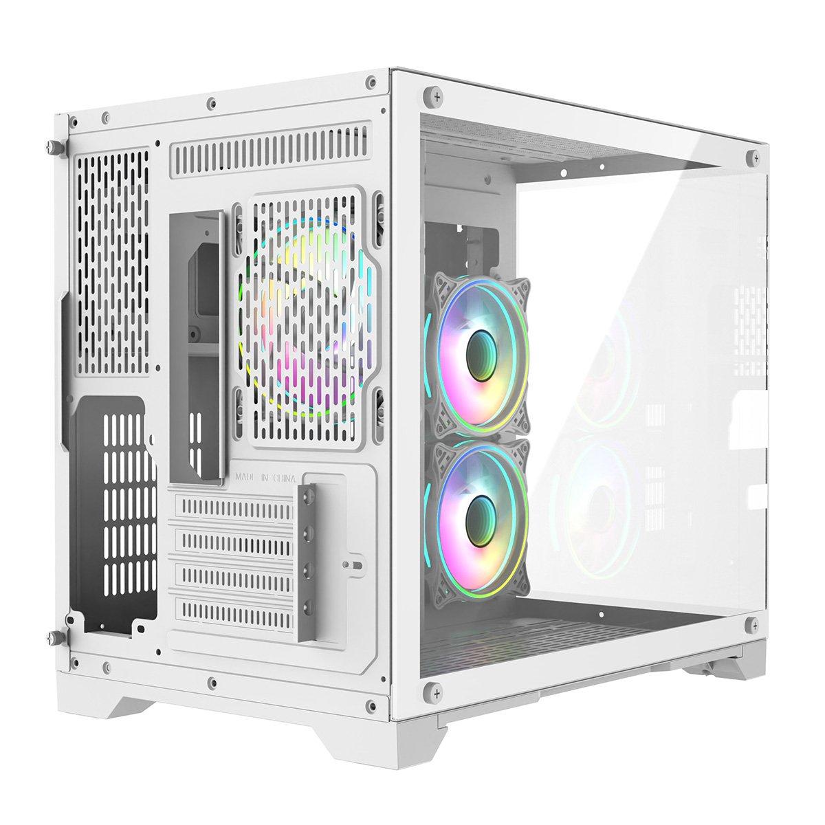 White - CiT - Concept Micro ATX Gaming Cube with TG Front+Side Panels with 3x CiT Tornado Fans - White - 10