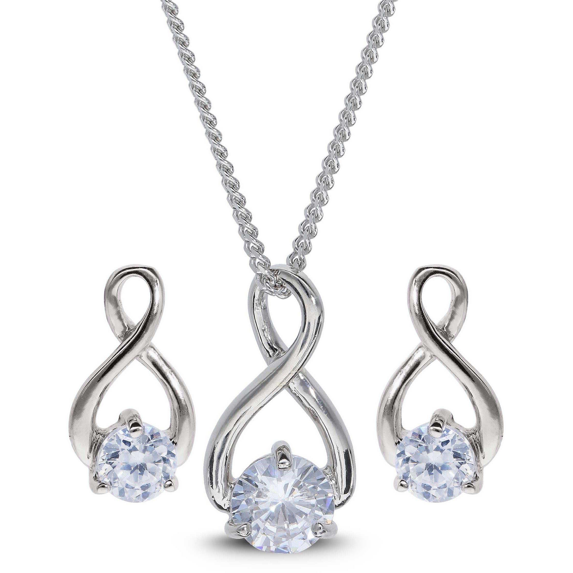 Be You Sterling Silver CZ Infinity Pendant & Earring Set