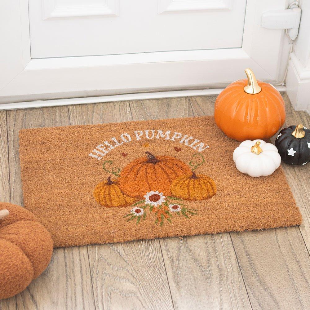 Something Different  Natural Autumn Days Hello Pumpkin Doormat - Brown