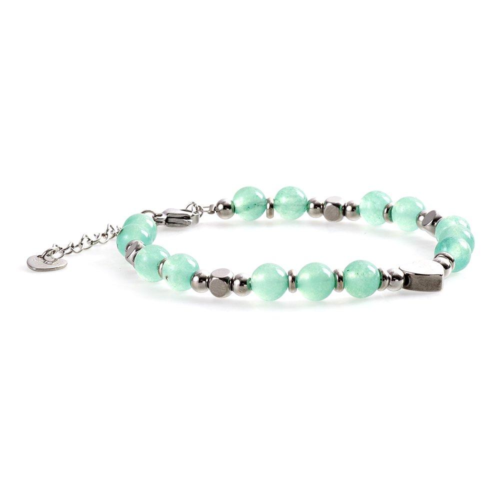 Green - SHEONLY - Stainless Steel Beaded Adjustable Heart Bracelet - 5