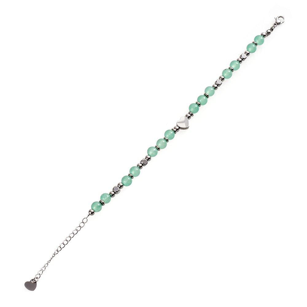 Green - SHEONLY - Stainless Steel Beaded Adjustable Heart Bracelet - 6