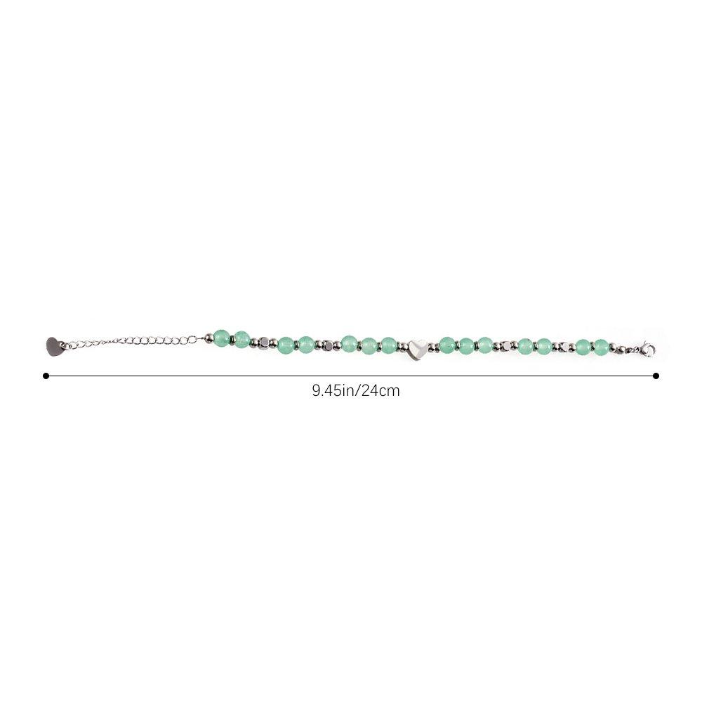 Green - SHEONLY - Stainless Steel Beaded Adjustable Heart Bracelet - 7