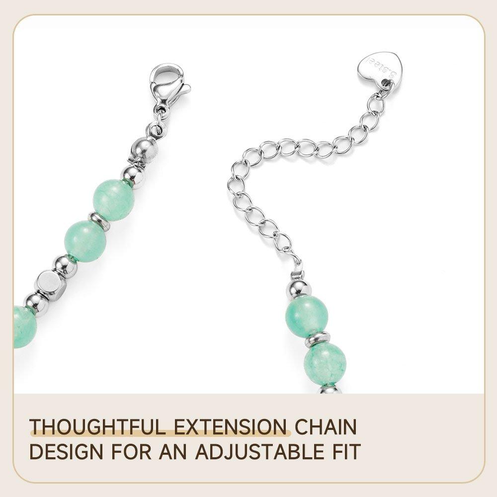 Green - SHEONLY - Stainless Steel Beaded Adjustable Heart Bracelet - 8