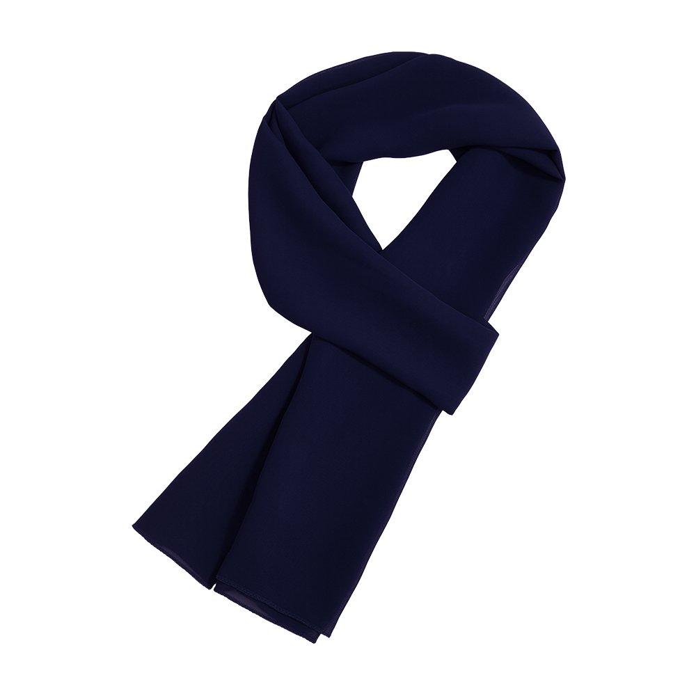 Navy Blue - SHEONLY - Elegant Soild Colour Chiffon Shawl Wrap - 2