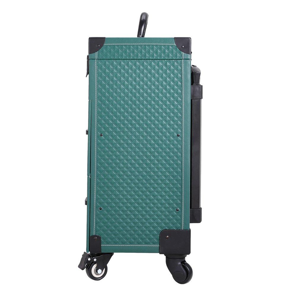 Green - SHEONLY - 3 in 1 Cosmetic Trolley Case Makeup Box on Wheels - 5