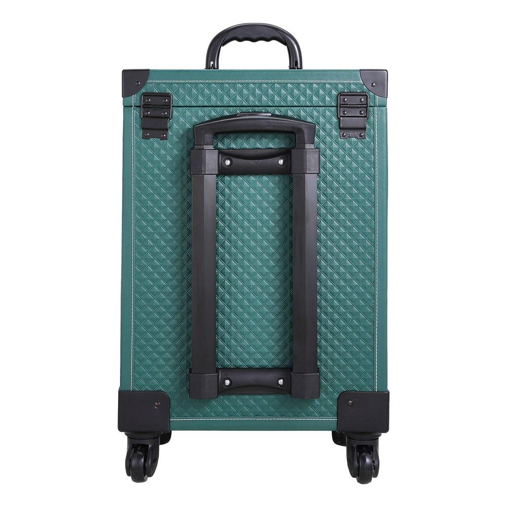 Green - SHEONLY - 3 in 1 Cosmetic Trolley Case Makeup Box on Wheels - 6