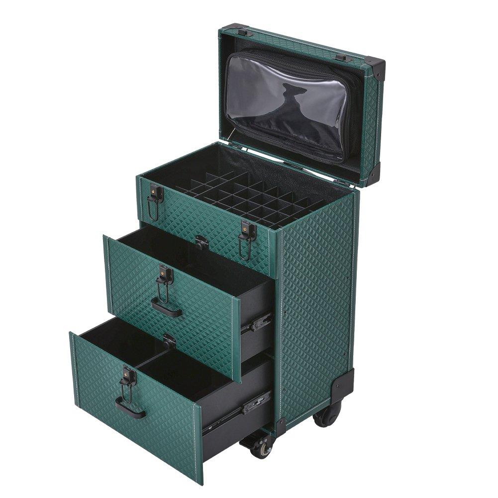 Green - SHEONLY - 3 in 1 Cosmetic Trolley Case Makeup Box on Wheels - 8