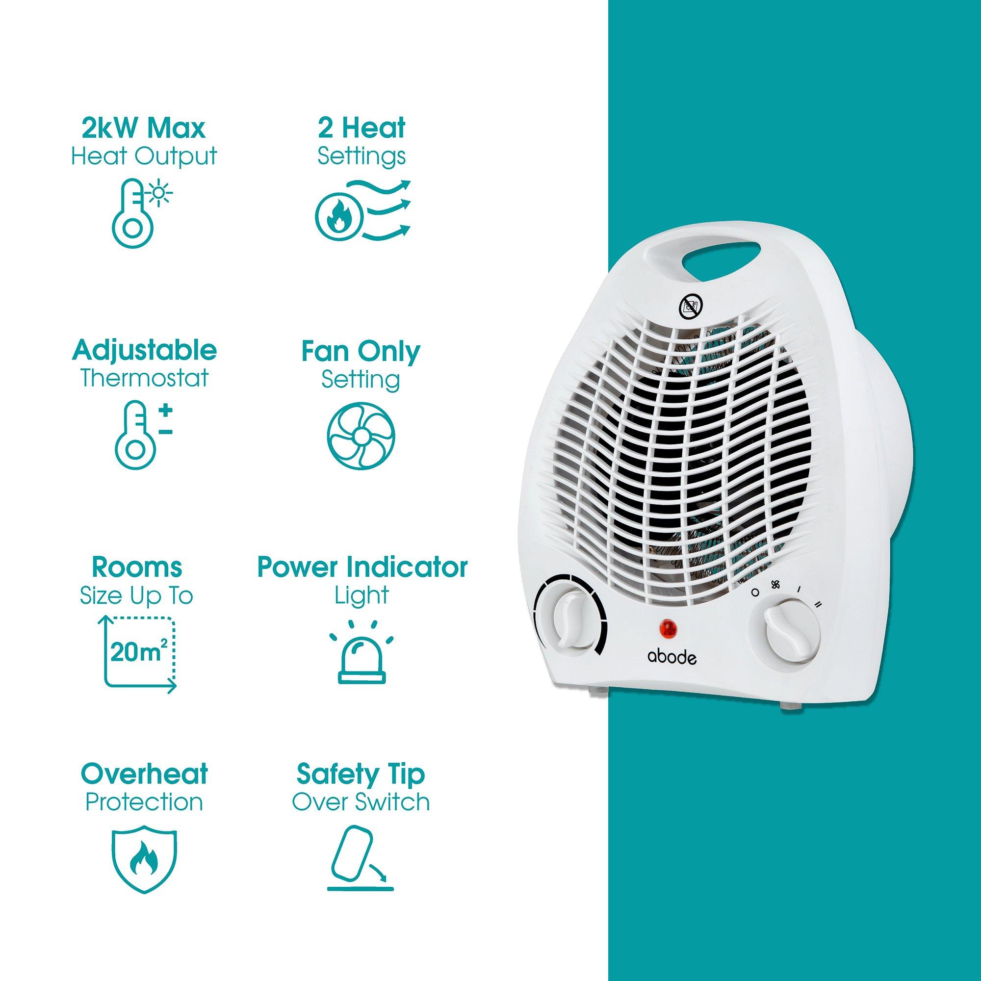 White - Abode - AFH1002 2kW Fan Heater in White - 3