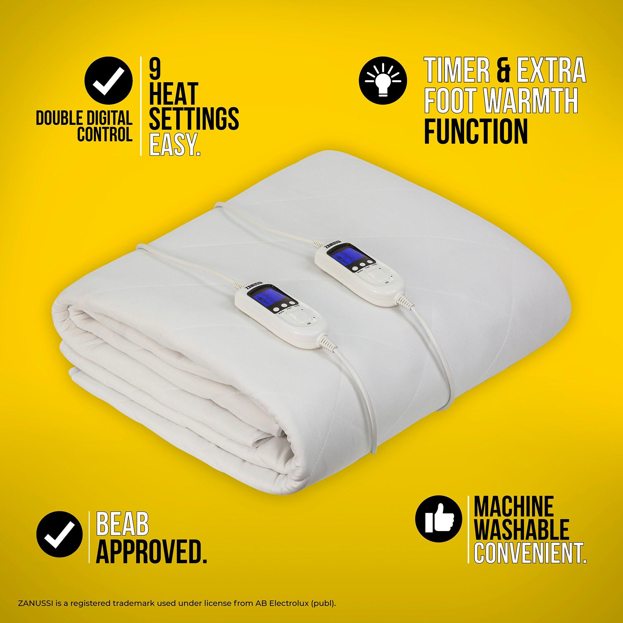 White - Zanussi - ZEDB7002 Double Electric Heated Mattress Protector - 2