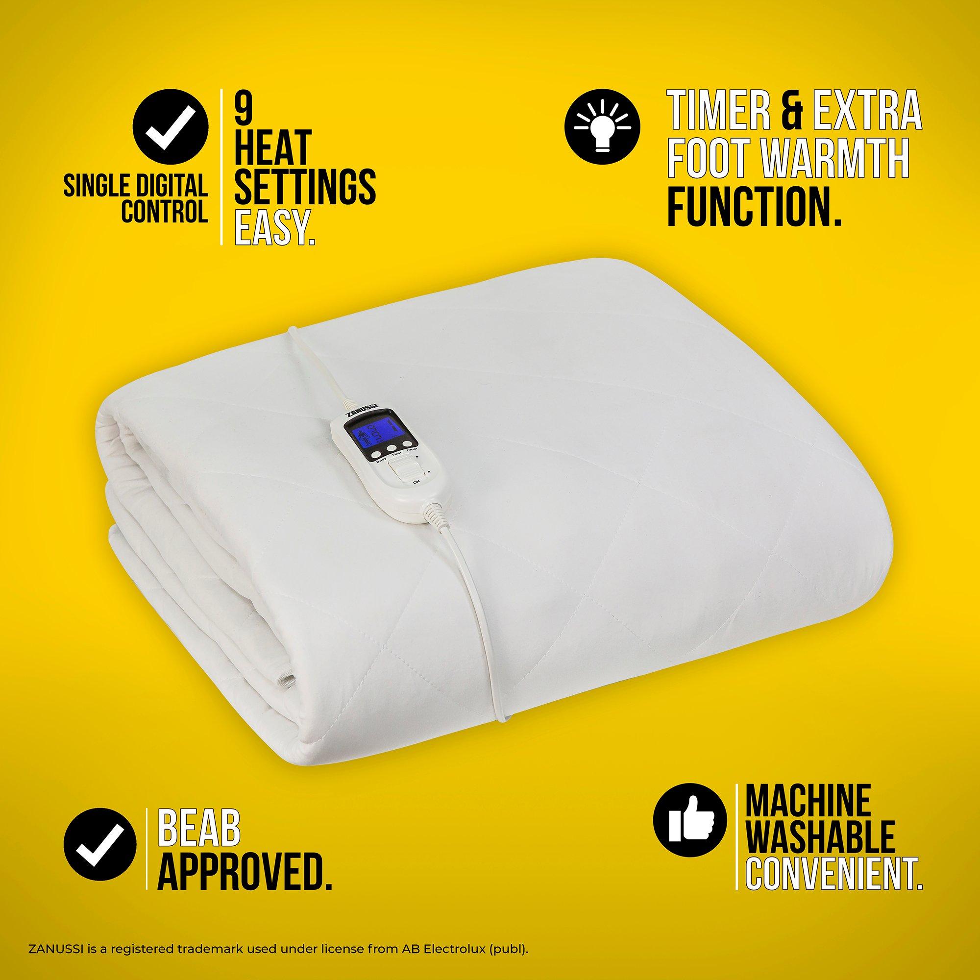 White - Zanussi - ZESB7001 Single Electric Heated Mattress Protector - 2