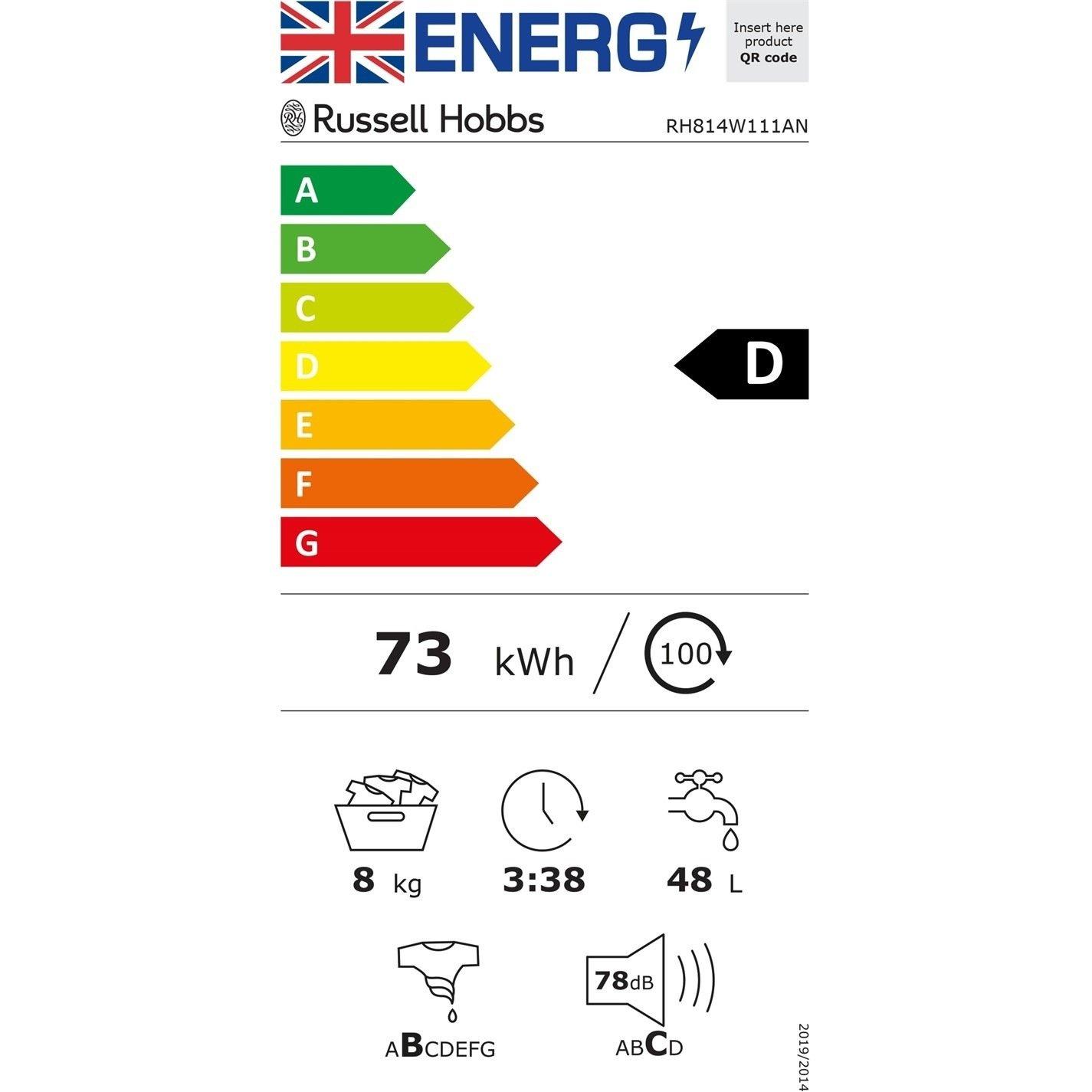Anthracite - Russell Hobbs - RH814W111AN 11 Series 8kg Washing Machine 1400rpm - 11