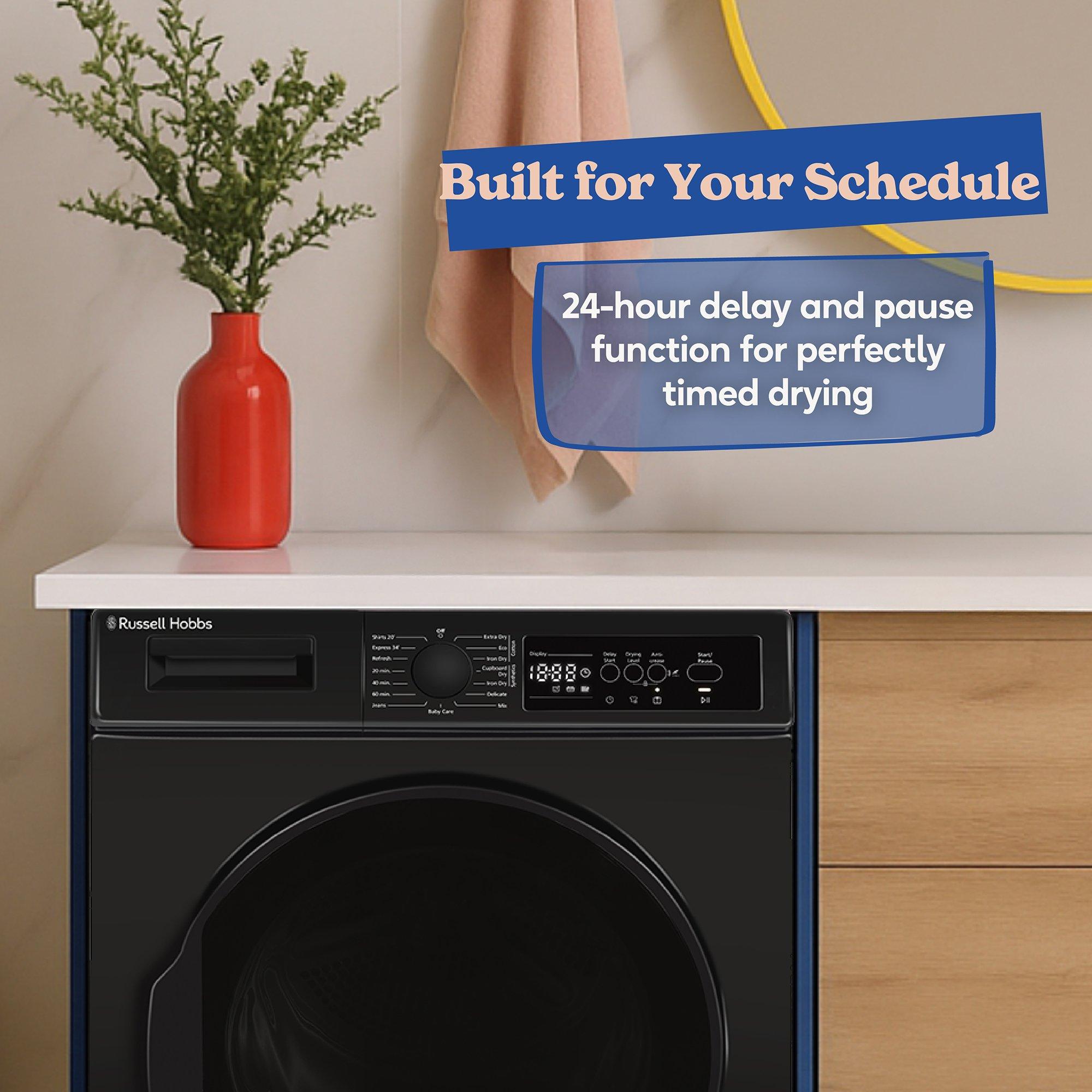 Black - Russell Hobbs - RH8HPTD1E12B 8kg Heat Pump Dryer in Black - 6