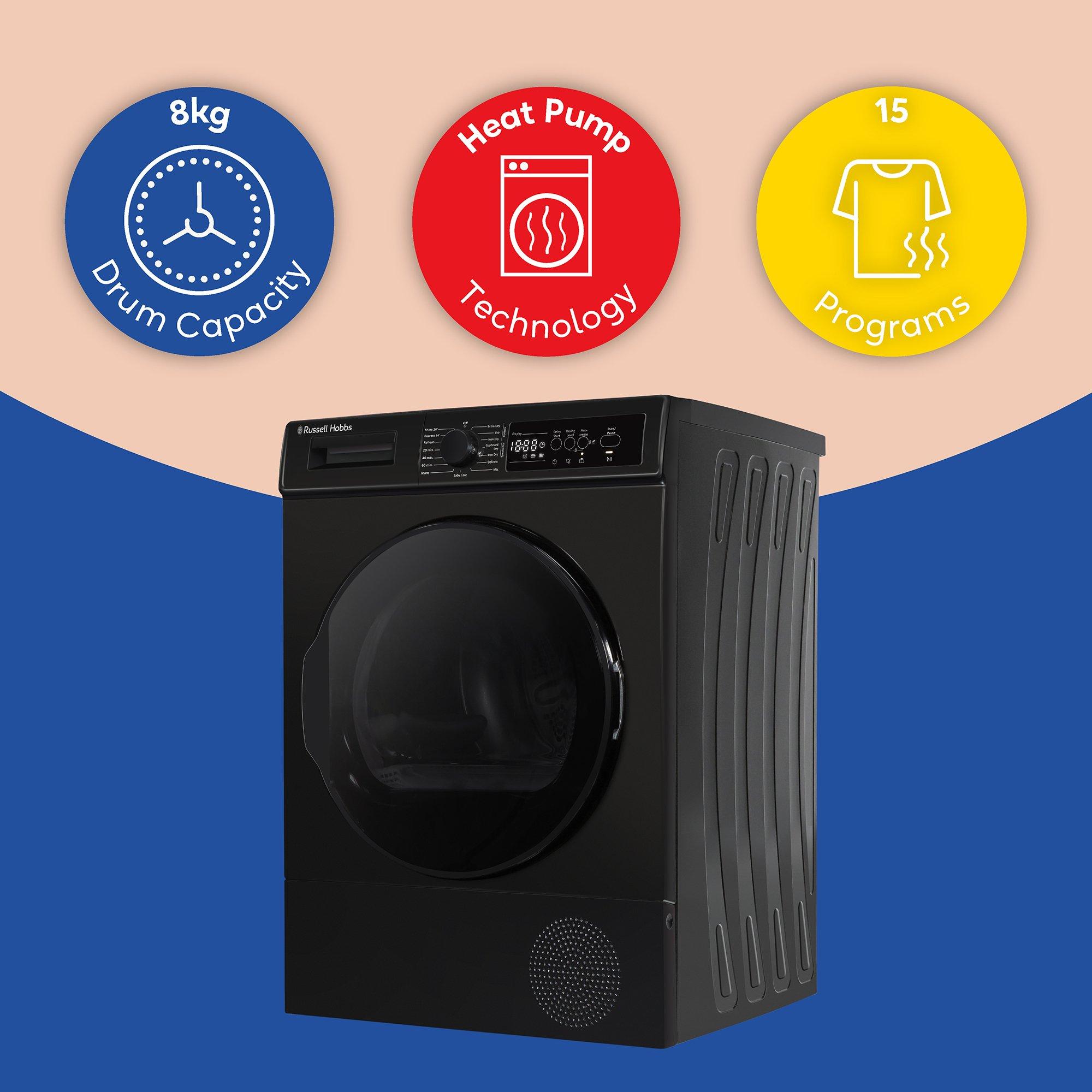 Black - Russell Hobbs - RH8HPTD1E12B 8kg Heat Pump Dryer in Black - 10